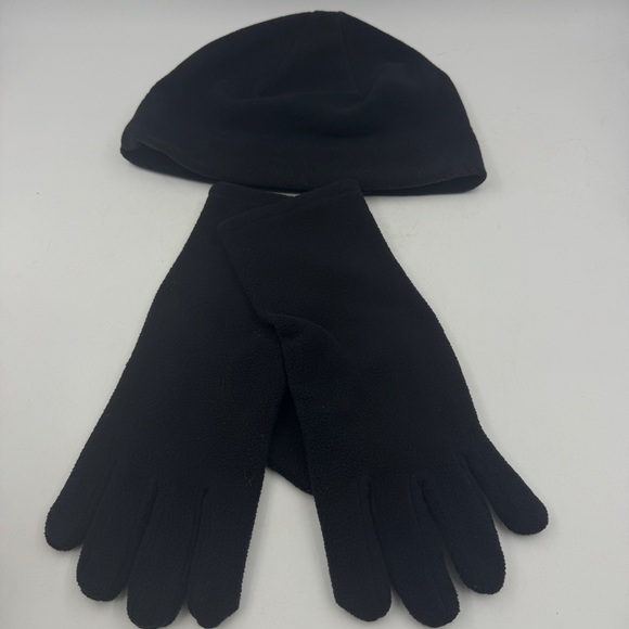 2 SETS Lands' End Black Polartec Fleece Beanie Snuggler Hat and Casual Gloves OS - Picture 12 of 14